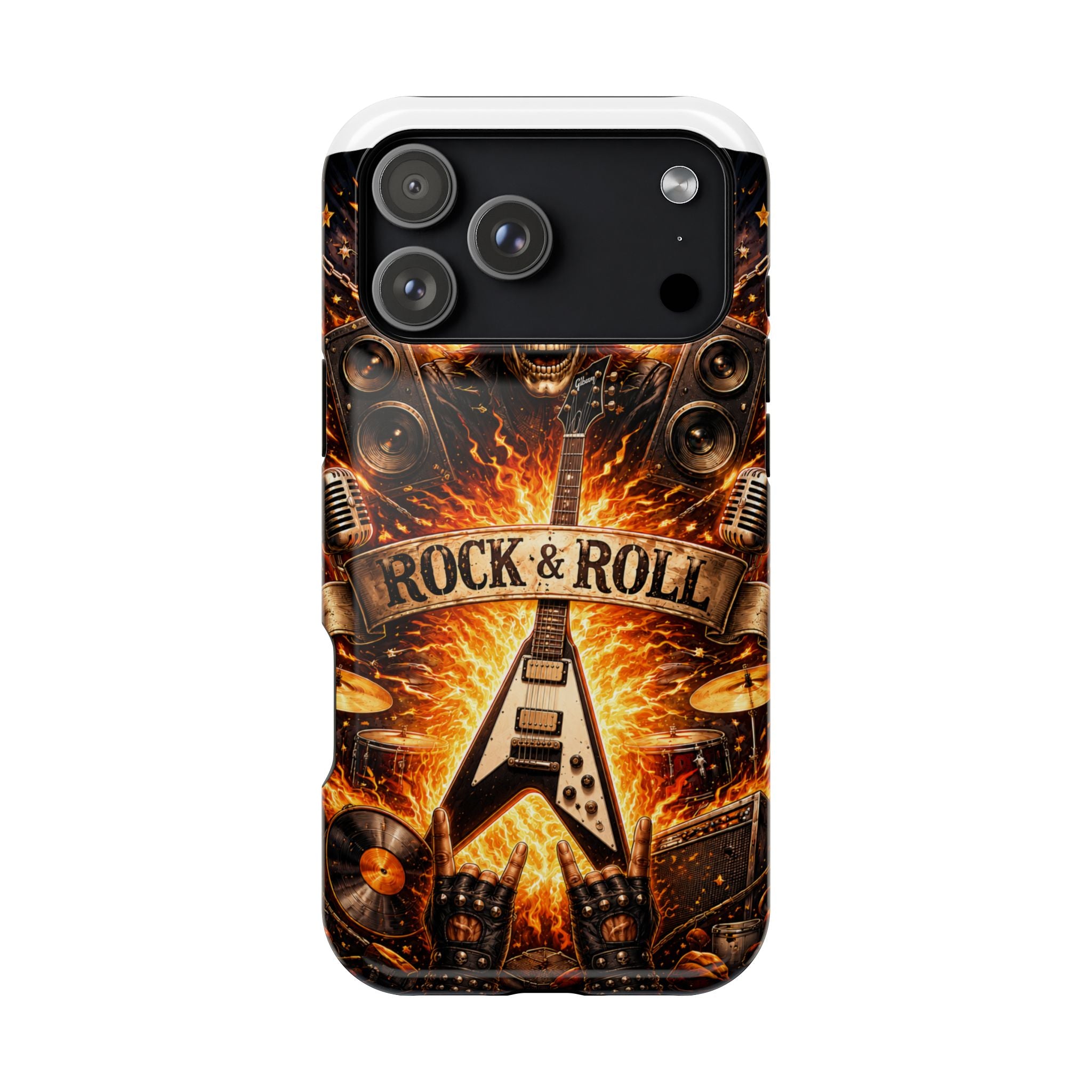 Rock & Roll Skull Guitar Phone Case — Magnetic Impact-Resistant