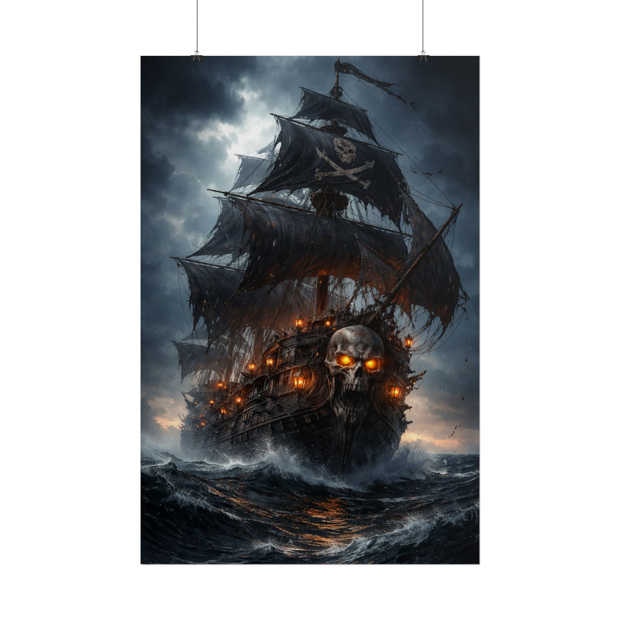 Haunted Pirate Ship Rolled Poster — Dark Skull Ghost Ship Wall Art
