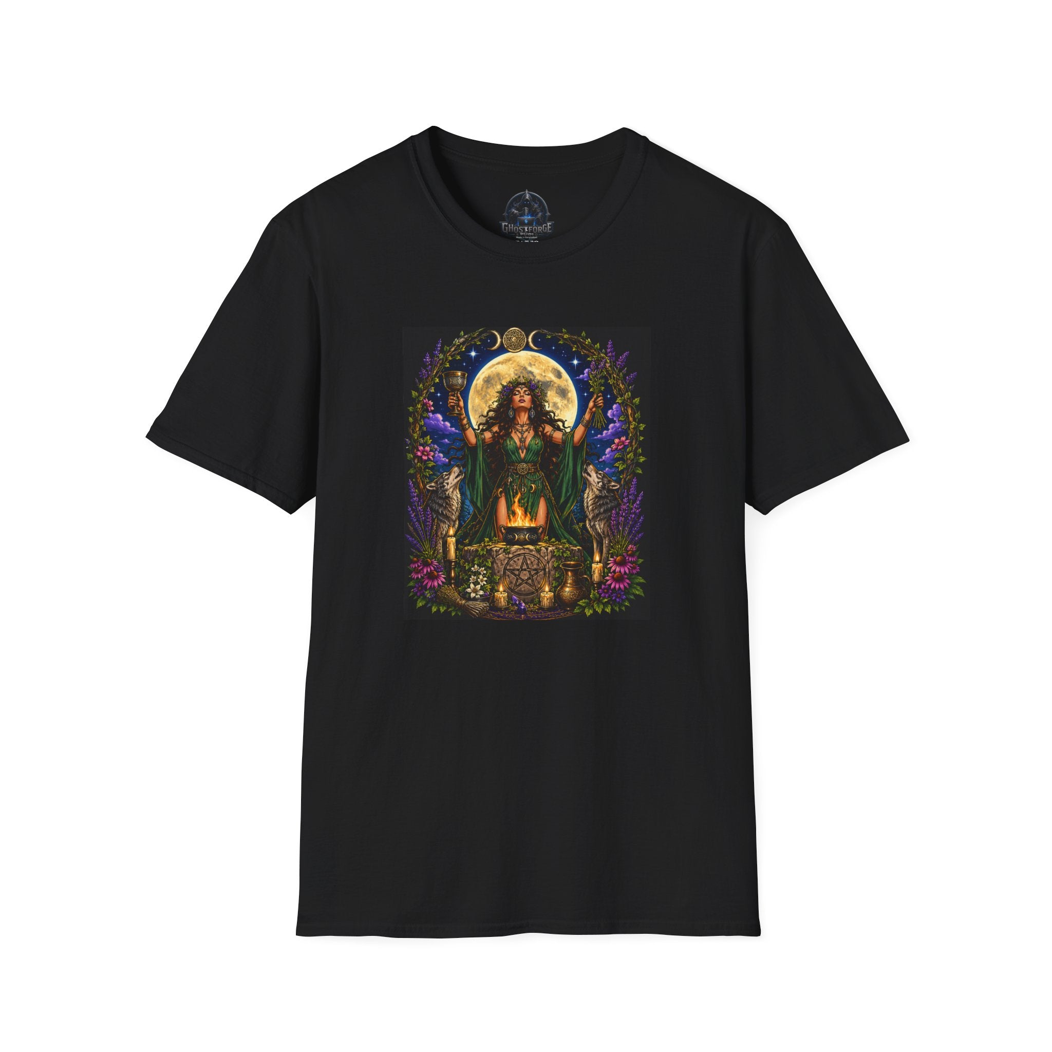 Moon Priestess T-Shirt — Moon, Herbs & Mystic Flames