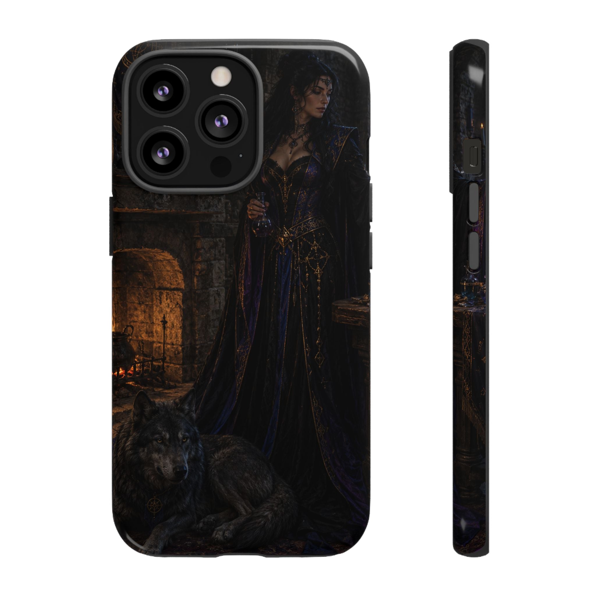 Gothic Witch Phone Case — Dark Fantasy Wolf & Fireplace Tough Case