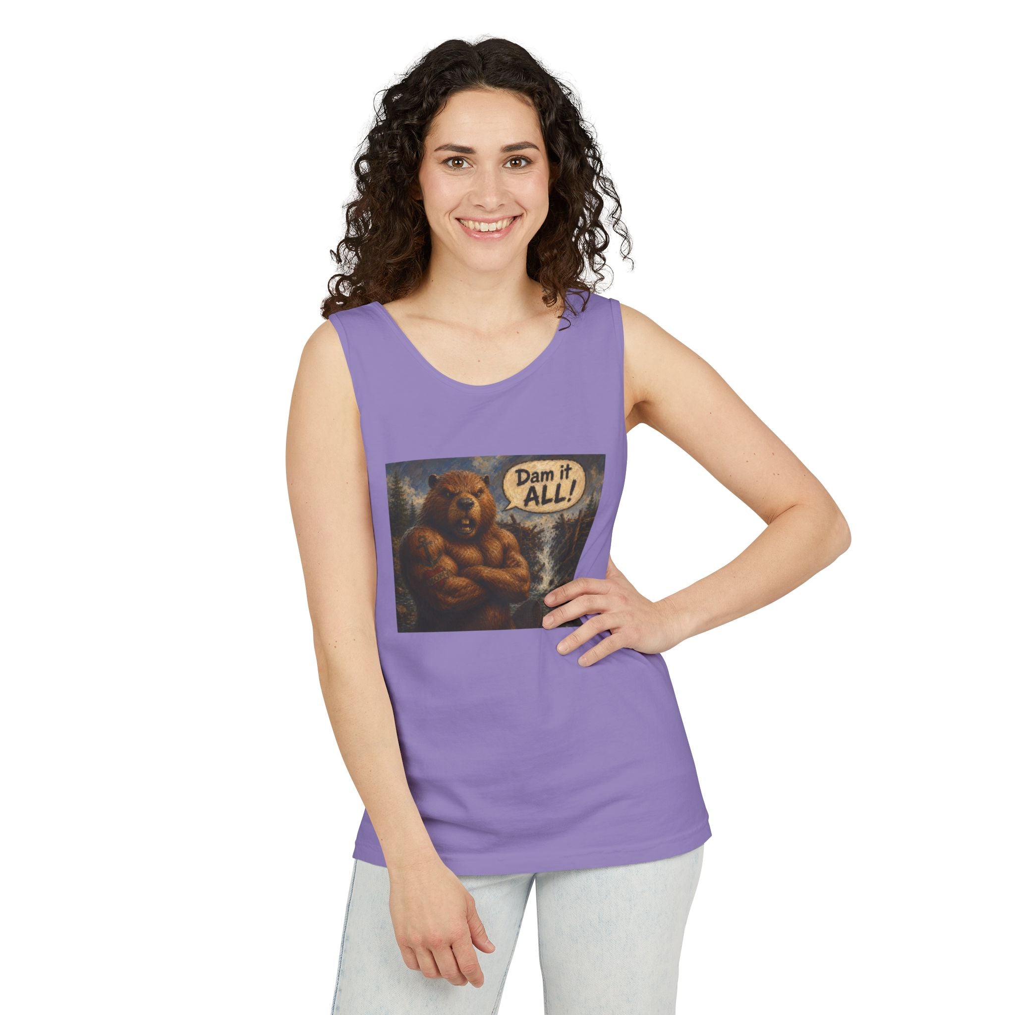 Big Beaver Graphic Tank Top — 'Dam It, All!' Vintage Wilderness Humor