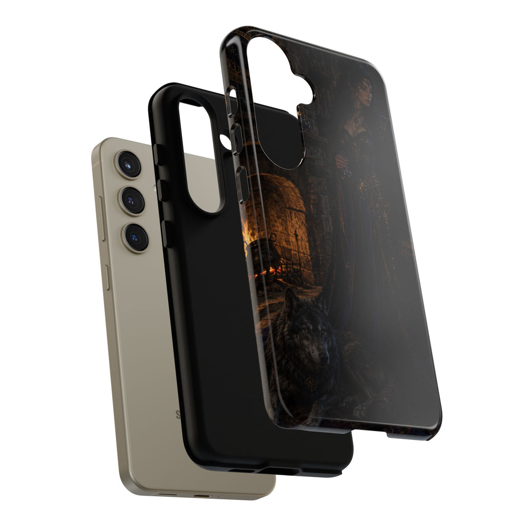 Gothic Witch Phone Case — Dark Fantasy Wolf & Fireplace Tough Case