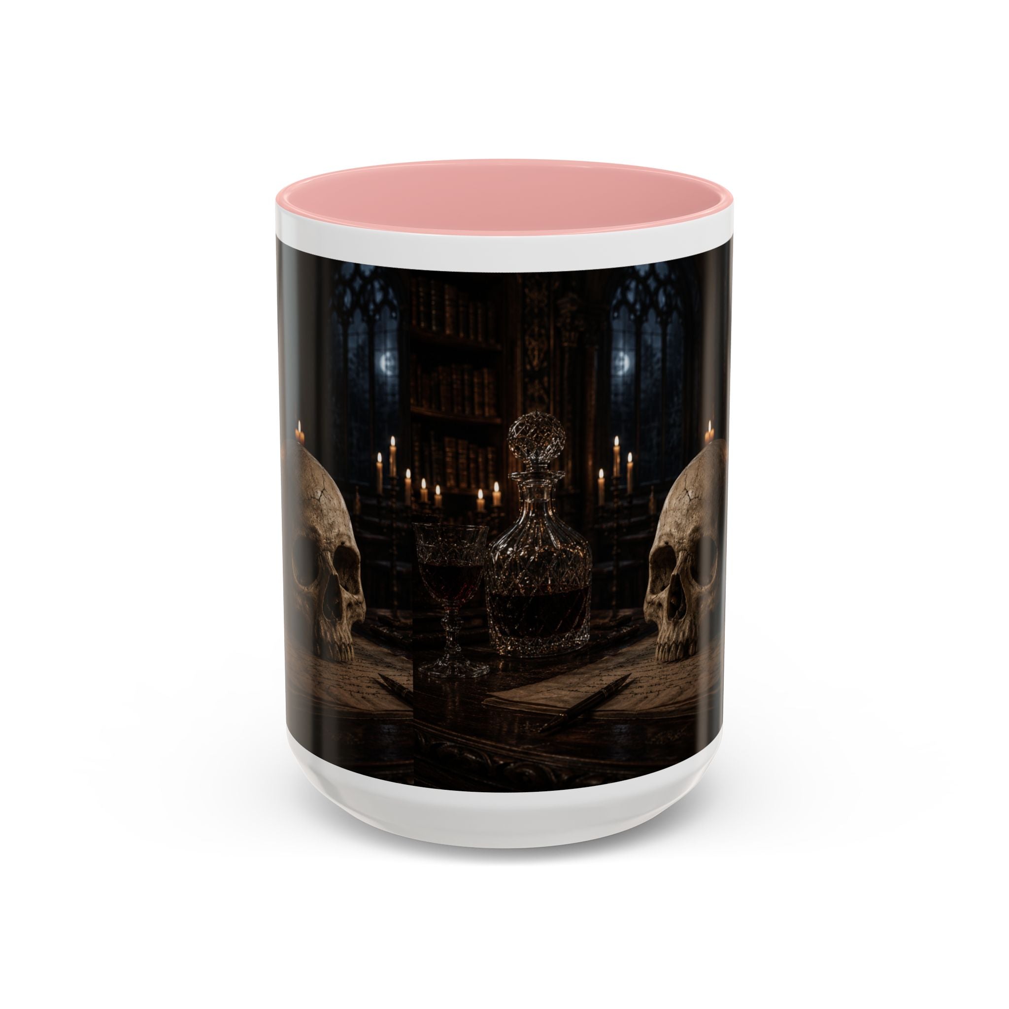 Gothic Skull Coffee Mug — Candlelit Occult Library Accent Mug (11/15oz)