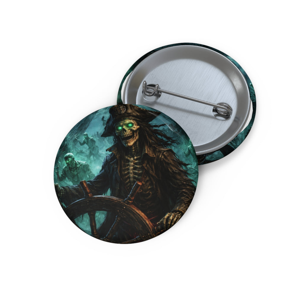 Skull Pirate Button Pin — Haunted Ghost Captain Enamel-Style Badge