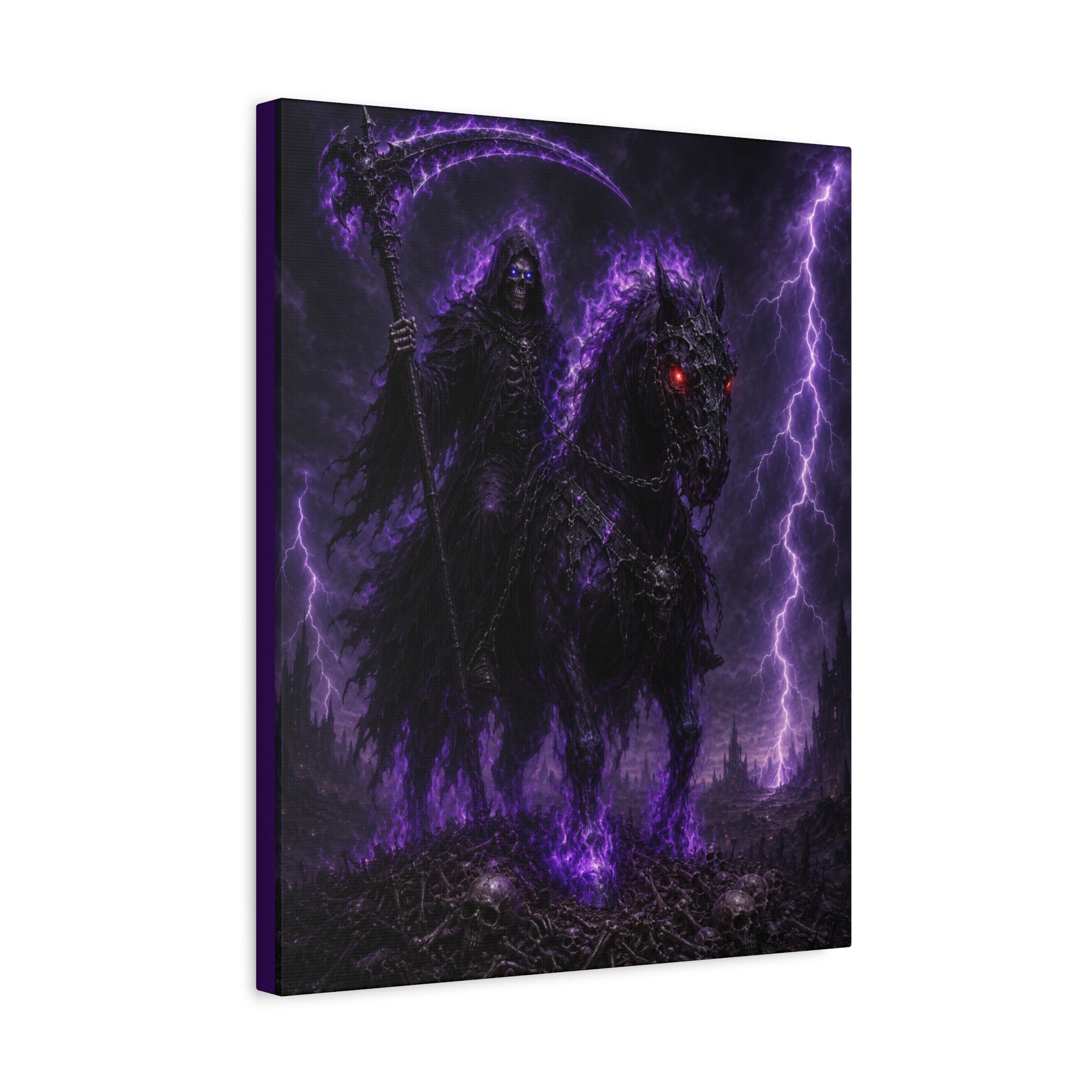 Dark Reaper on Shadow Steed Matte Canvas Print — Gothic Wall Art