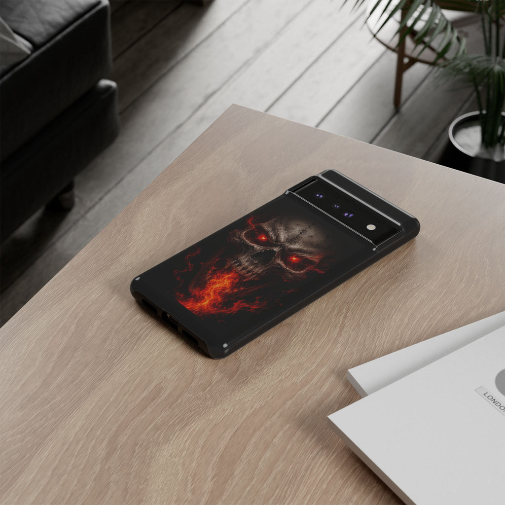 Flaming Skull Tough Case — Heavy-Duty Phone Case with Red-Eye Skull Design