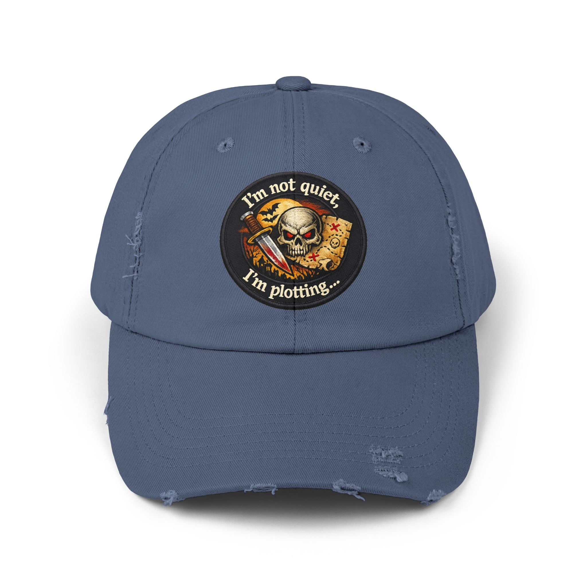 Skull & Map Distressed Cap – "I'm Not Quiet, I'm Plotting" Hat