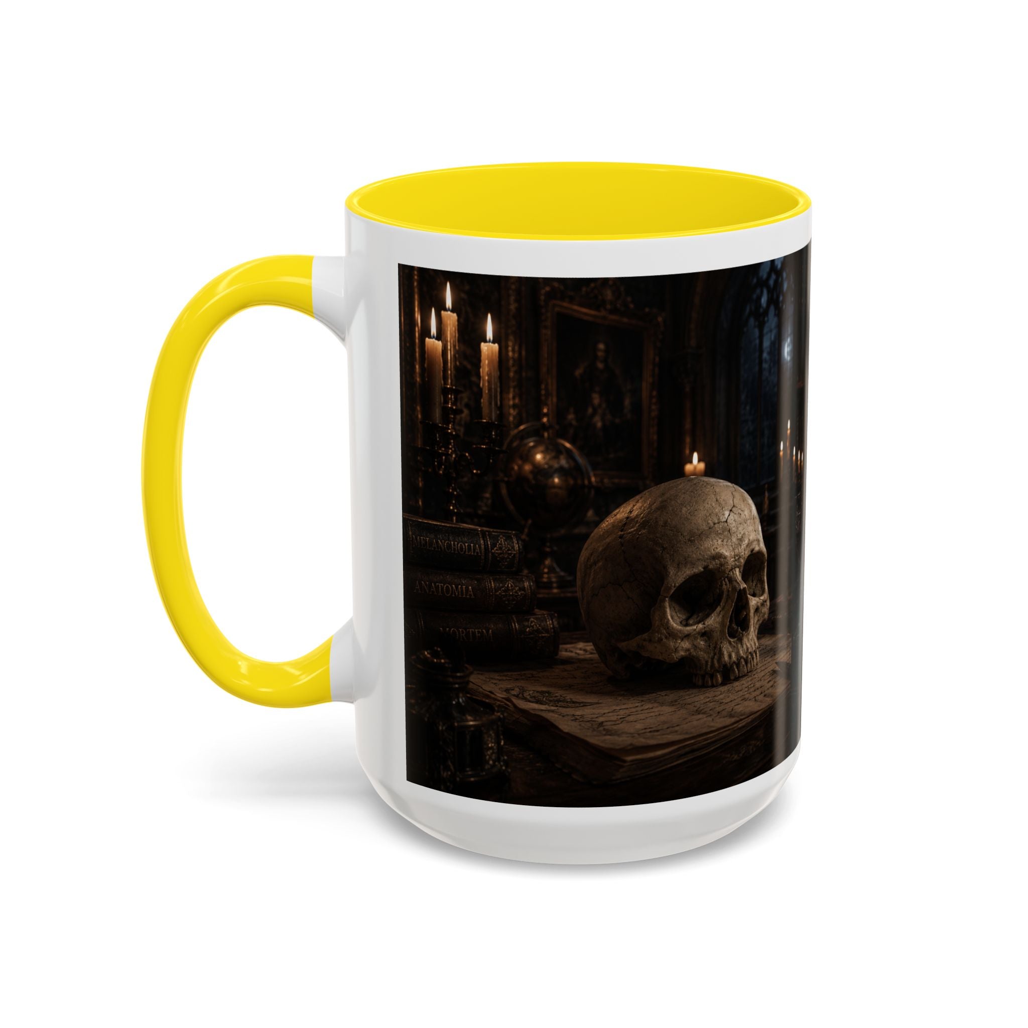 Gothic Skull Coffee Mug — Candlelit Occult Library Accent Mug (11/15oz)