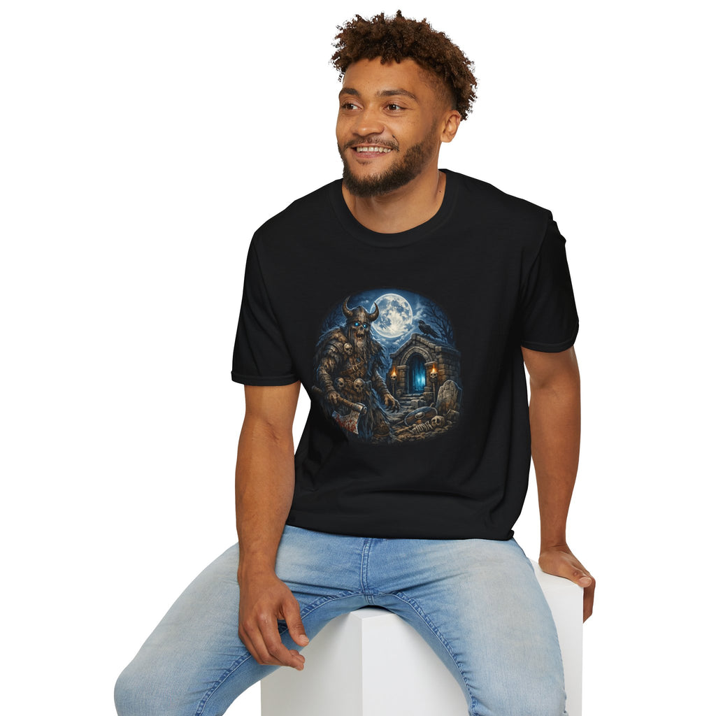 Viking Moon T-Shirt — Norse Warrior Graveyard Design