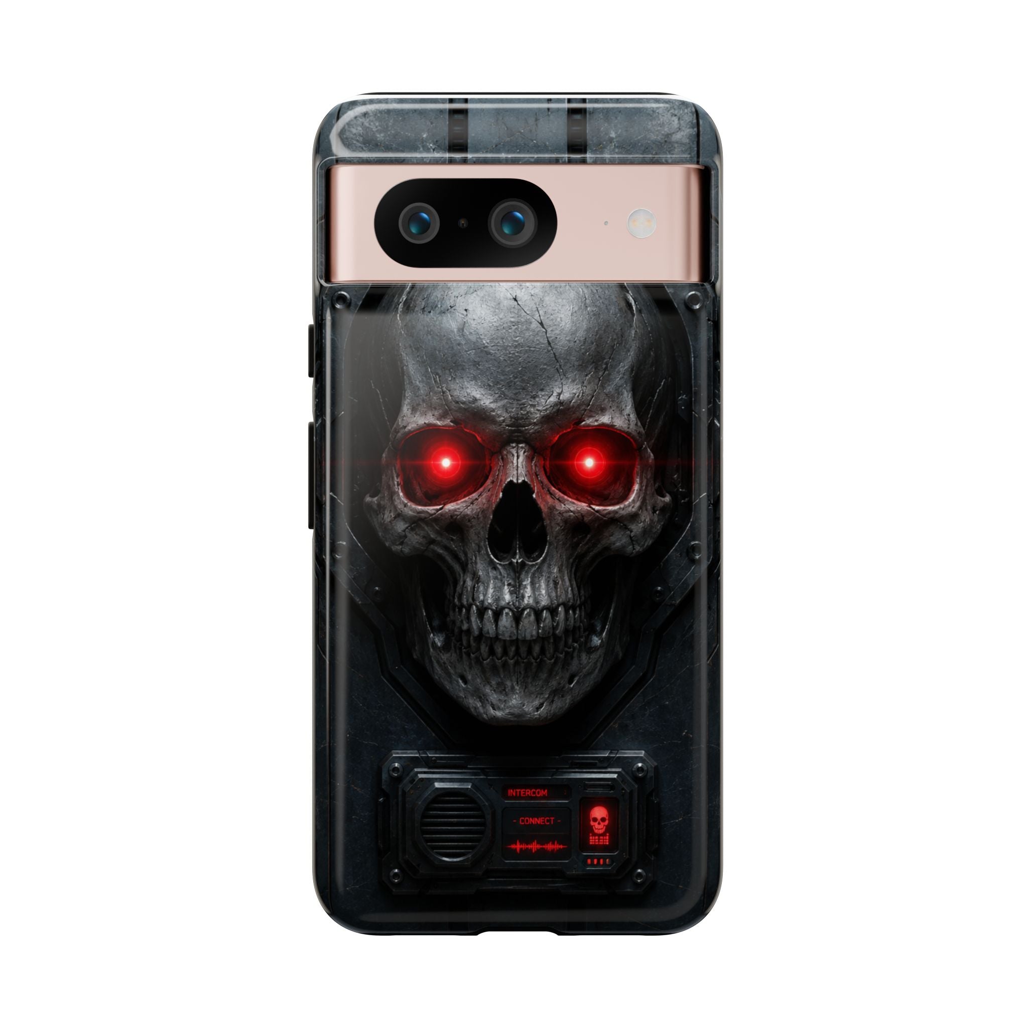 Skull Sentinel Phone Case — Red-Eyed Tactical Skull Protective Case