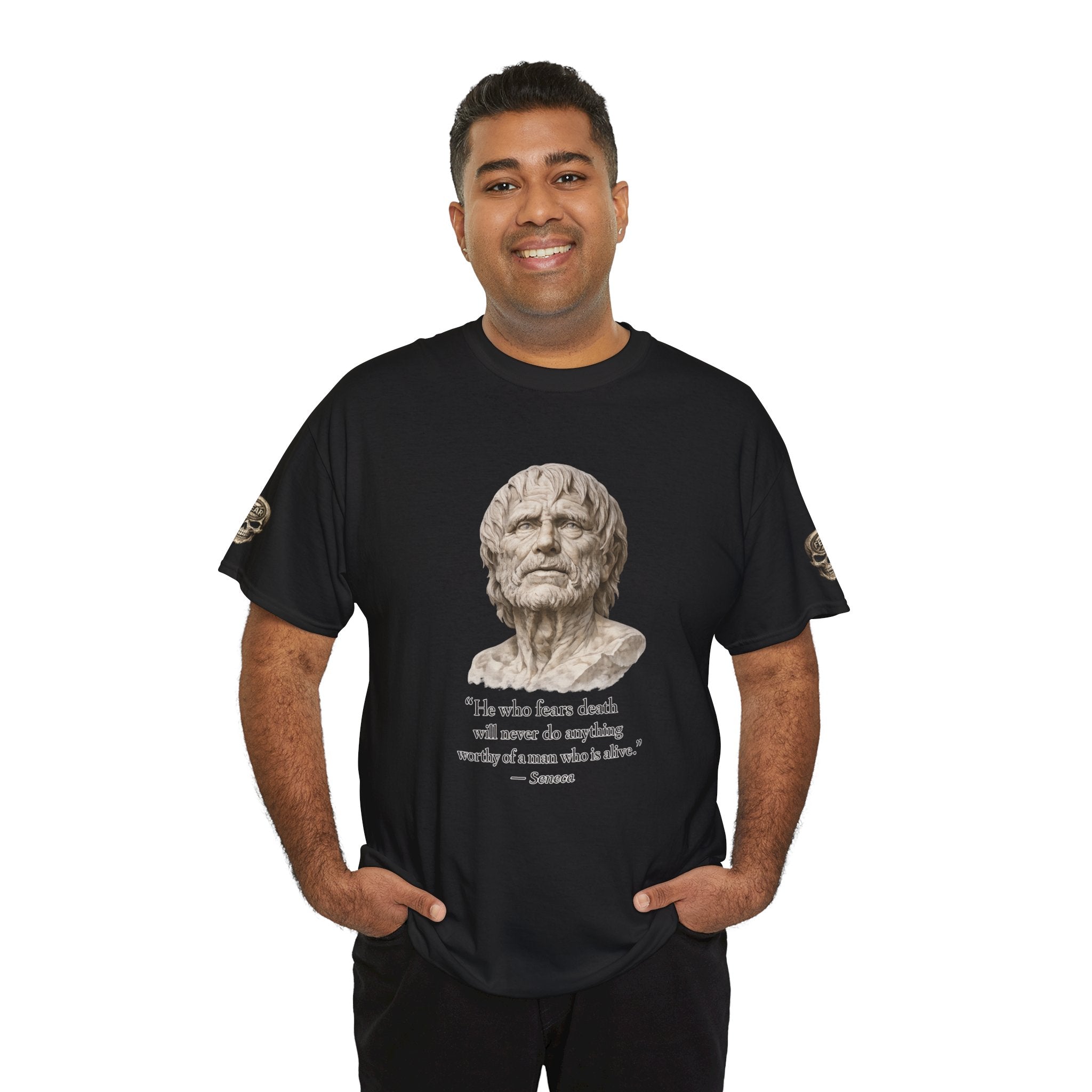 Premium Memento Mori Tee — Stoic Bust & Skull Graphic T-Shirt