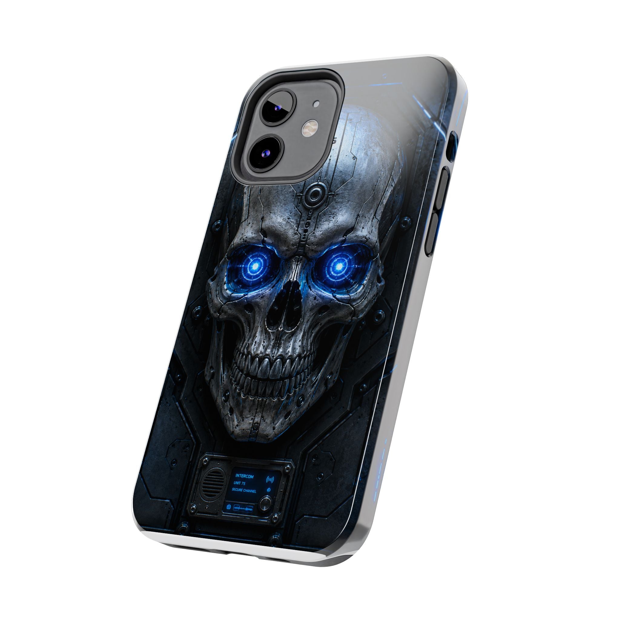 Cyber Skull Tough Phone Case — Blue LED Scary Robot Skull iPhone Case