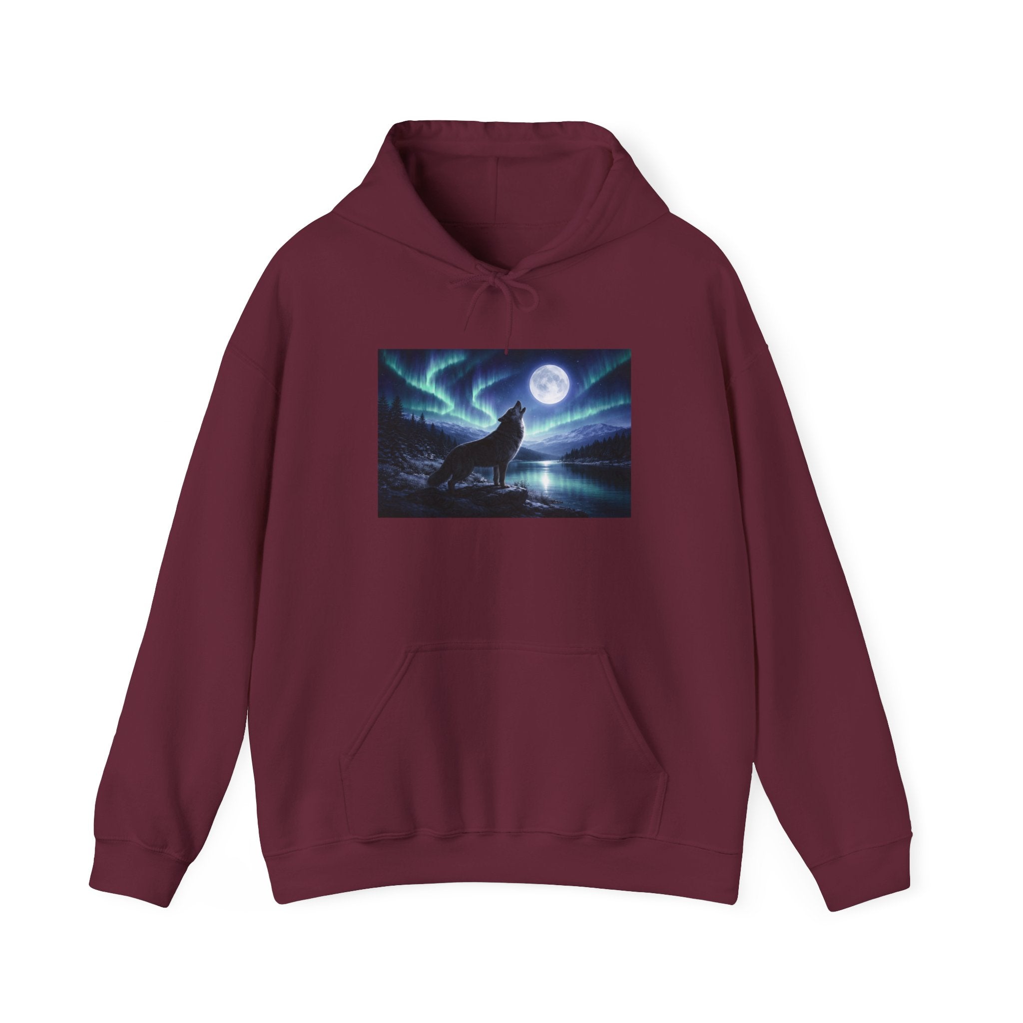 Wolf Howl Hoodie — Northern Lights Moonlight Graphic Sweatshirt