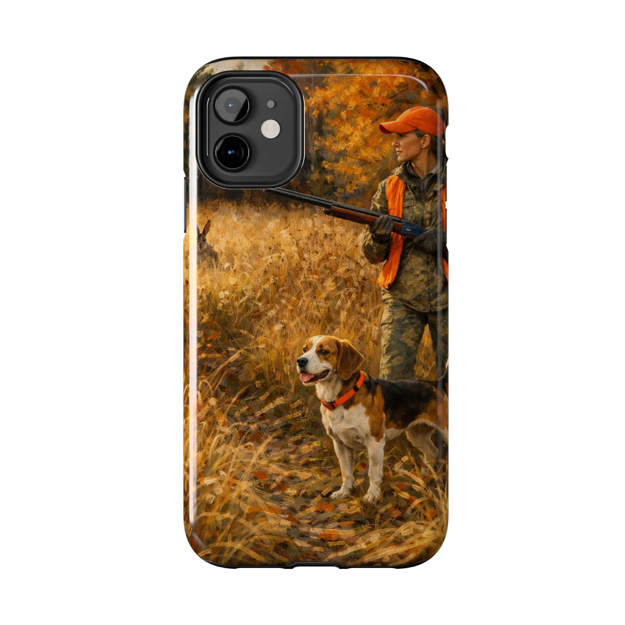 Hunting Scene Tough Phone Case — Hunter & Beagle Autumn Field Protective Cover