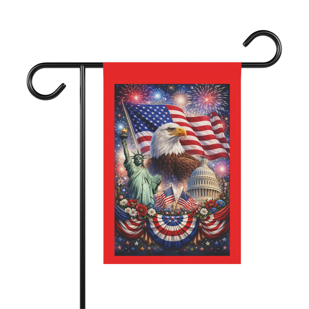 Patriotic Eagle Garden Flag — American Flag, Statue of Liberty & Capitol Yard Banner