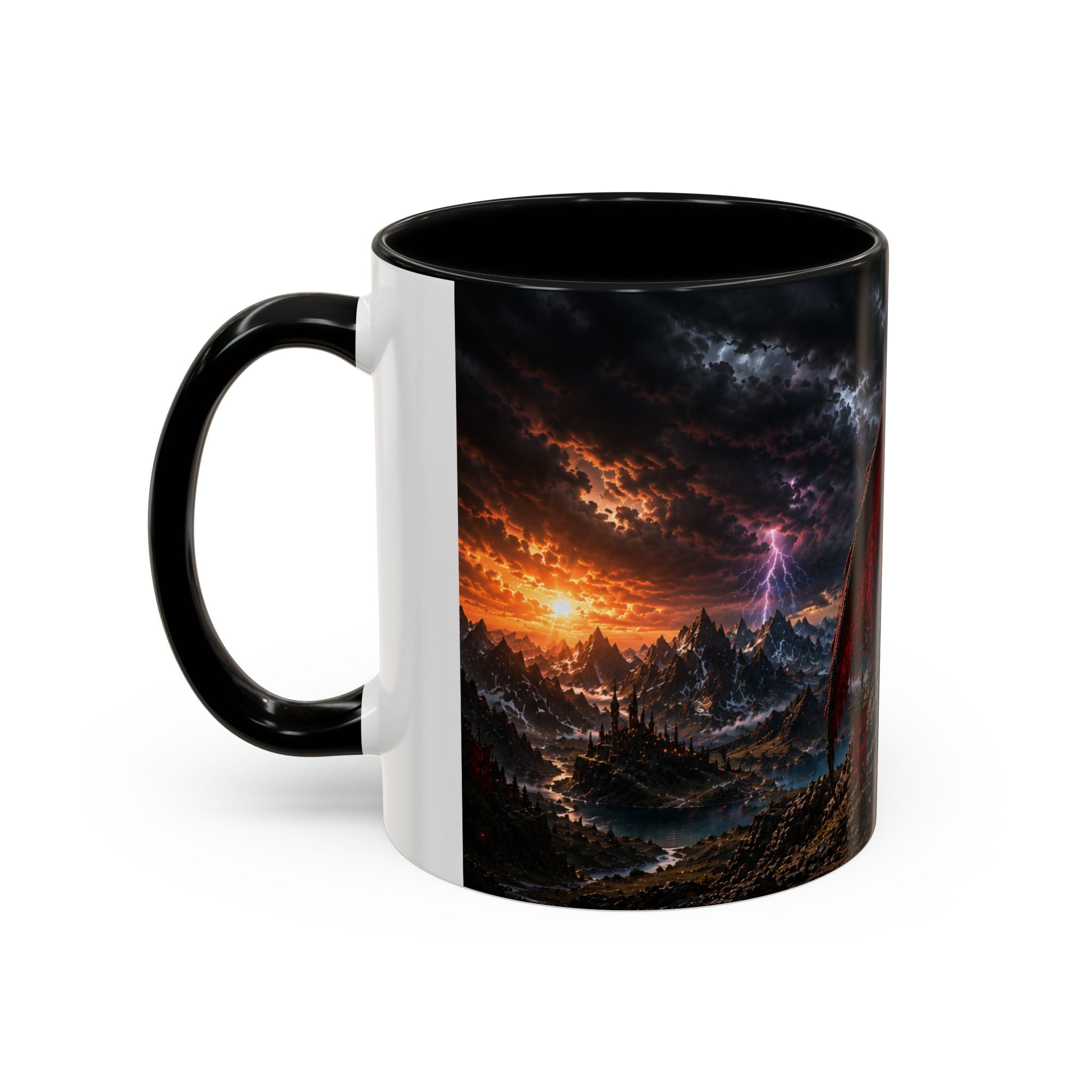 Dragon Coffee Mug — Dark Fantasy Red-Eyed Dragon Accent Mug (11/15oz)