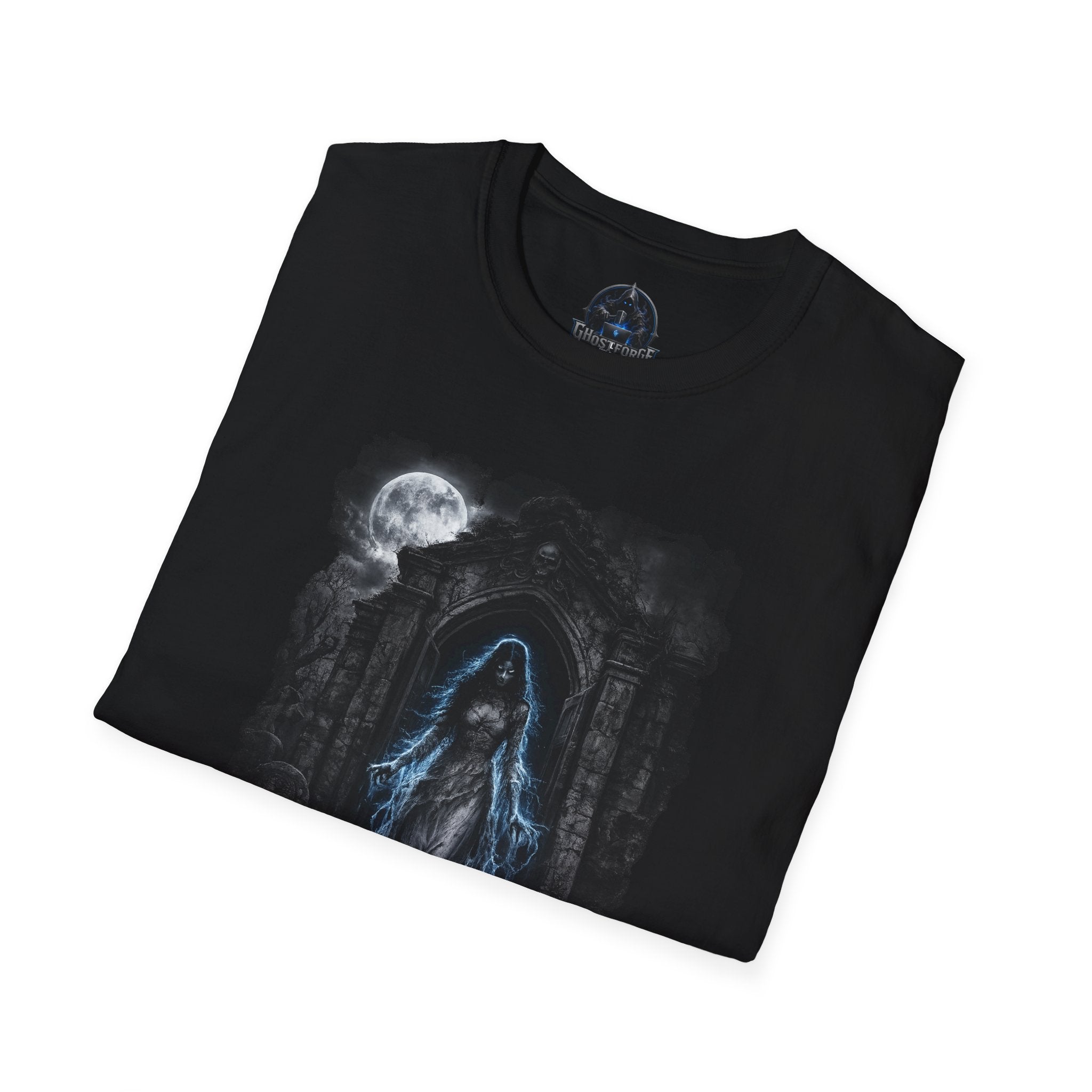 Gothic Moonlight Apparition T‑Shirt — Haunted Shrine Ghost Design