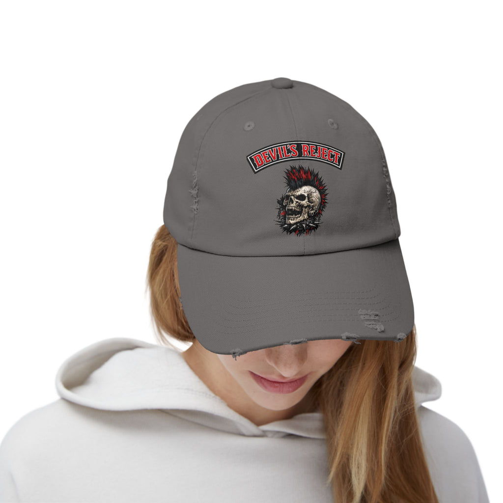 Distressed Skull Cap - "Devil's Reject" Punk Rock Dad Hat