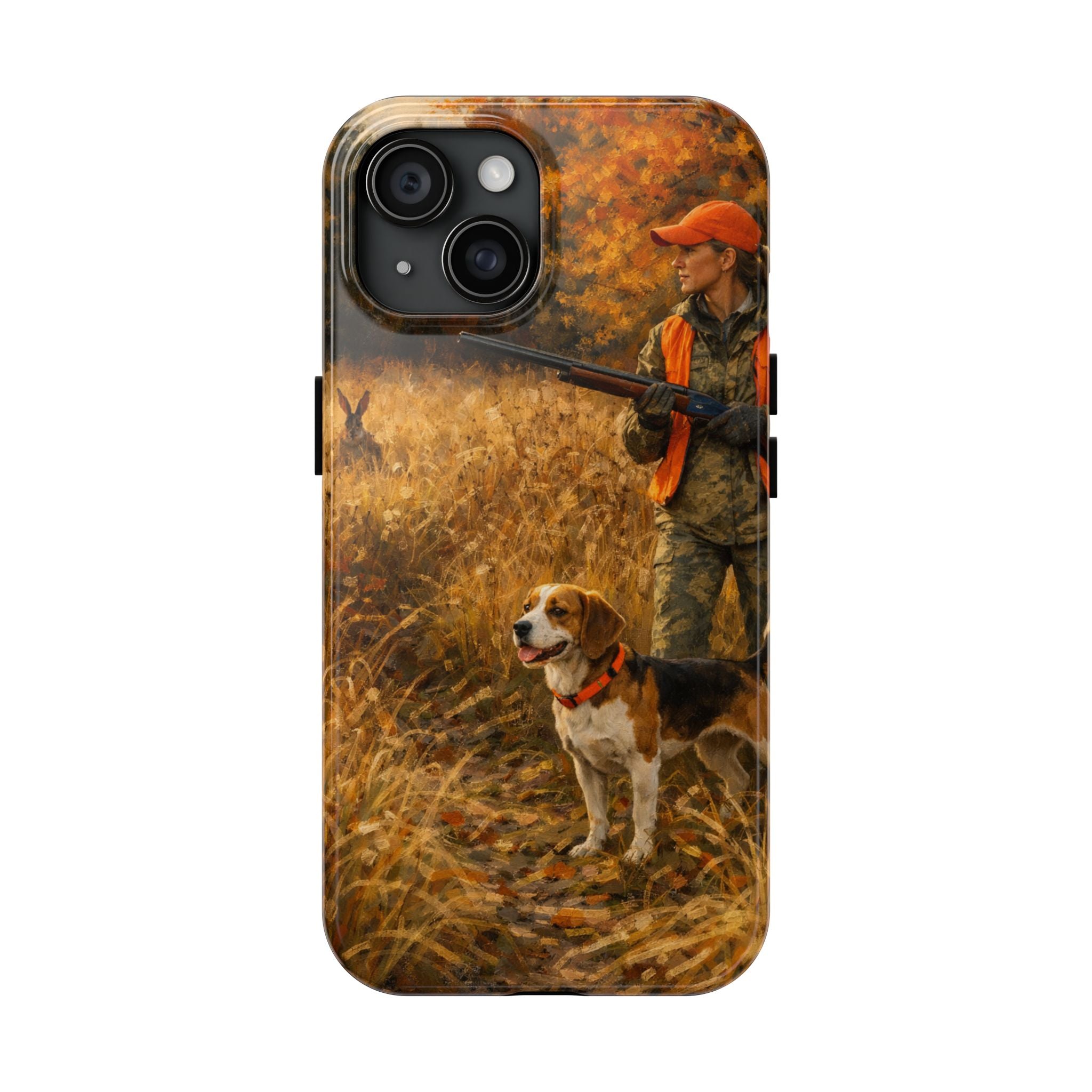 Hunting Scene Tough Phone Case — Hunter & Beagle Autumn Field Protective Cover