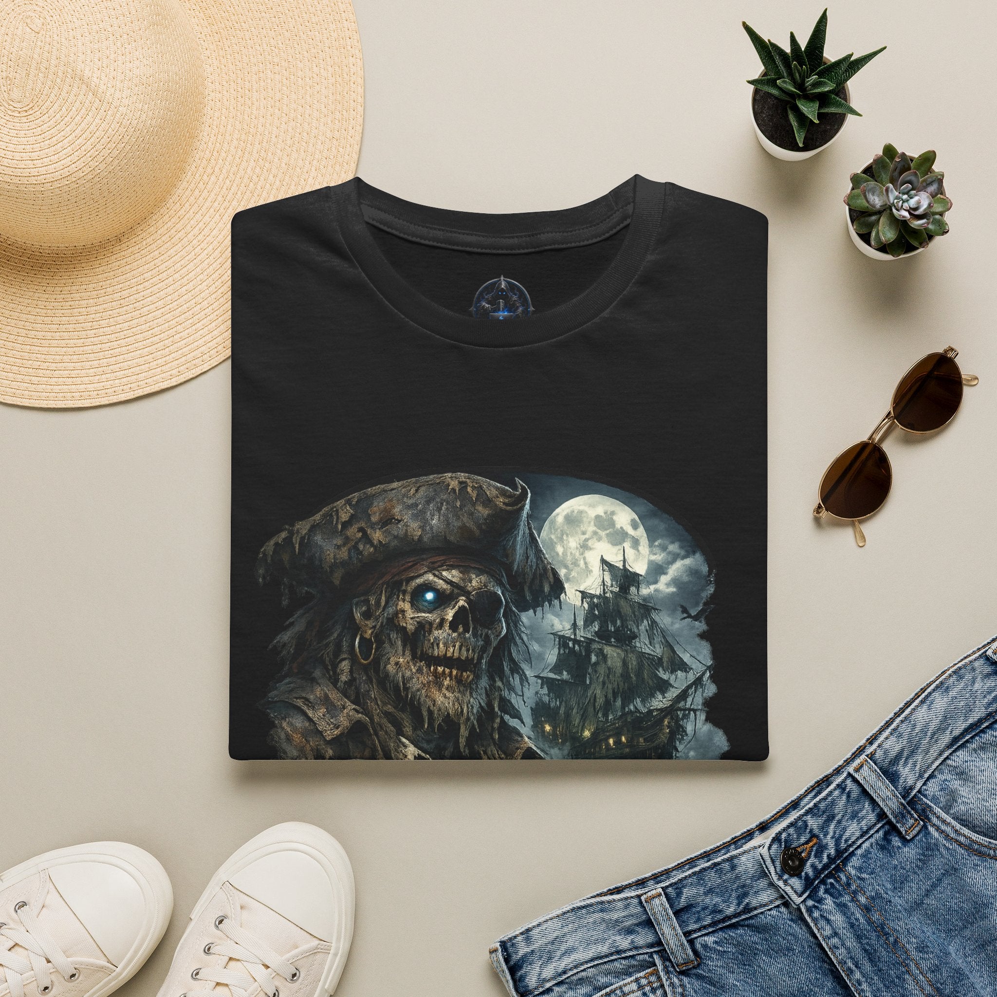 Ghost Pirate Skull T-Shirt – Haunted Moonlight Pirate Graphic Tee