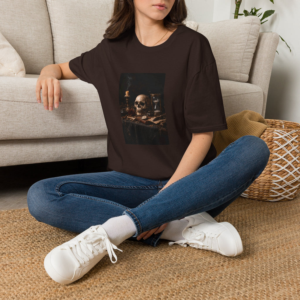 Skull Still Life T-Shirt — Vintage Vanitas Candle & Hourglass Tee