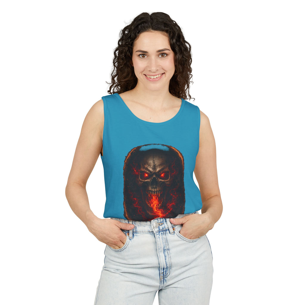 Demon Skull Flame Tank Top — Horror Graphic Summer Tee