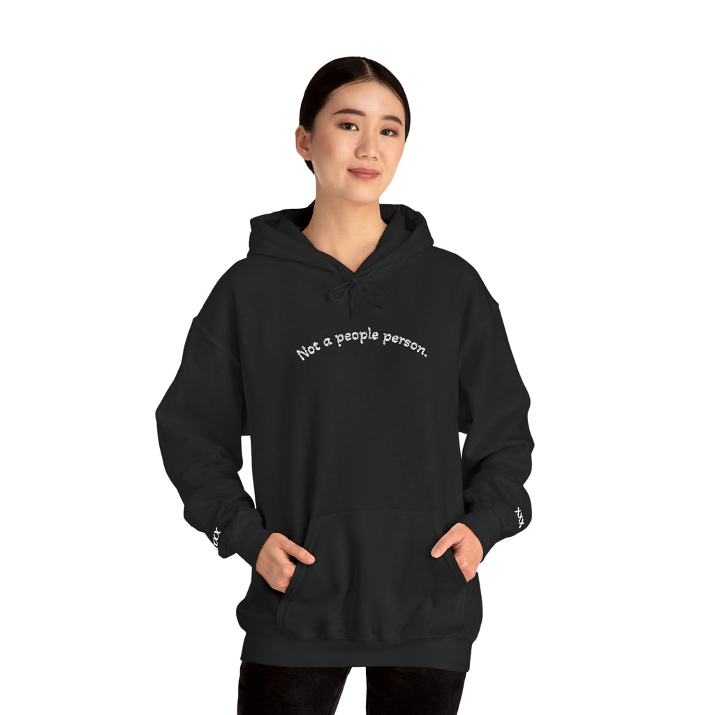 'Not a People Person' Black Hoodie — Minimal Text Embroidered Pullover