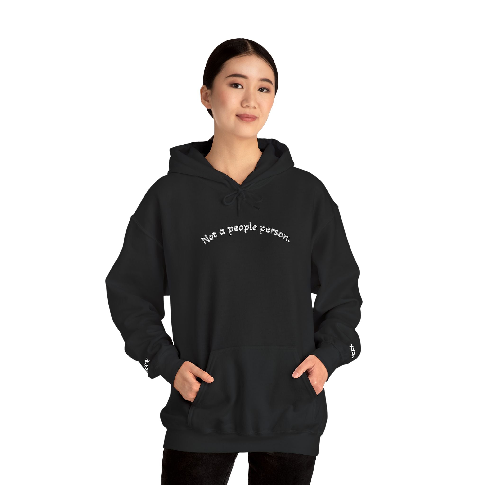 'Not a People Person' Black Hoodie — Minimal Text Embroidered Pullover