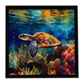 Loggerhead Sea Turtle Framed Metal Print Bathroom, Kitchen, Office, Home Decor Wall Art Ready to Hang, Square, 8X8
