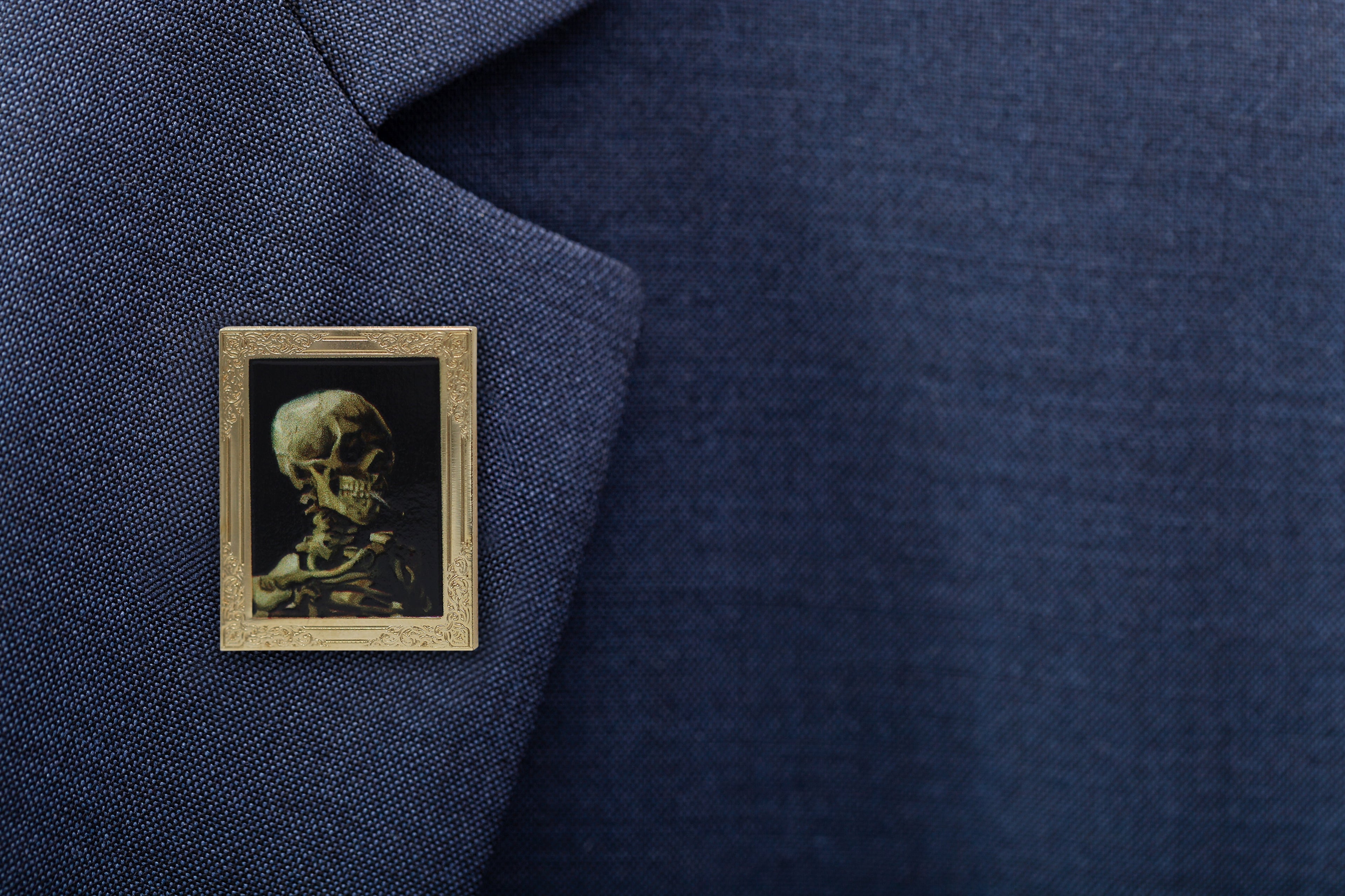 Skull of a Skeleton with Burning Cigarette by Van Gogh Art Frame Pin - Museum Souvenir Fine Art Lapel Pin